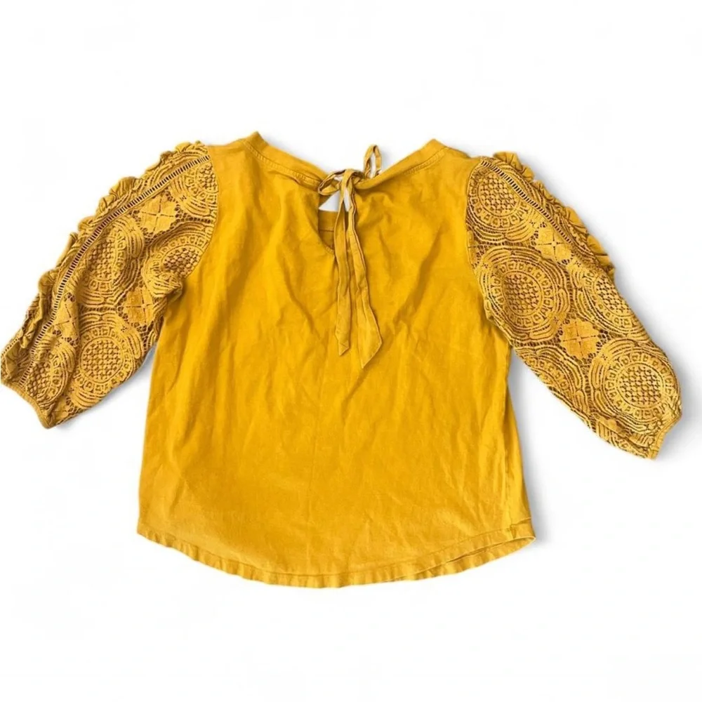 Anthropologie Mustard Blouse with Lace Sleeves - Picture 2 of 8
